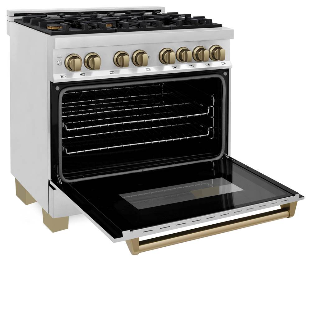 Autograph Edition 36'' 4.6 cu.' Dual Fuel Range with Gas Stove and Electric Oven in Stainless Steel with Champagne Bronze Accents