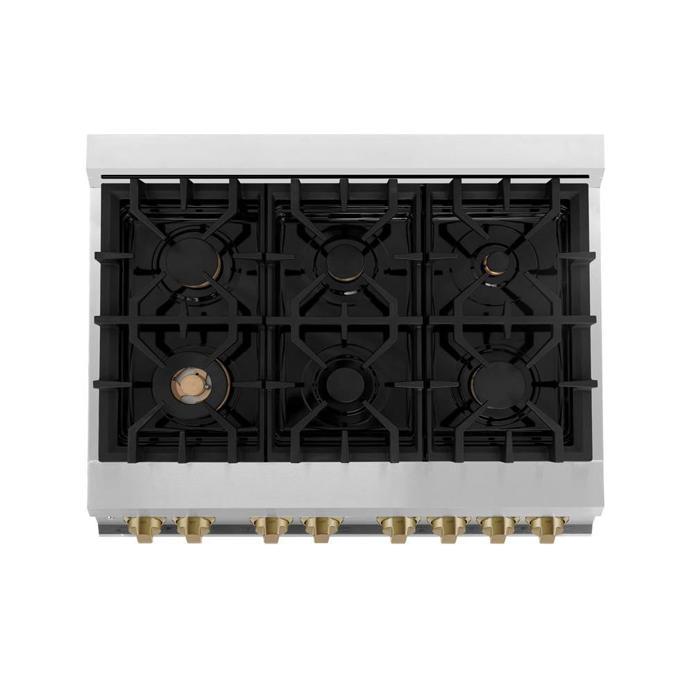 Autograph Edition 36'' 4.6 cu.' Dual Fuel Range with Gas Stove and Electric Oven in Stainless Steel with Champagne Bronze Accents