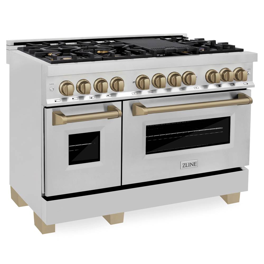 Z-Line - Autograph Edition 48'' 6.0 cu.' Dual Fuel Range with Gas Stove and Electric Oven in Stainless Steel with Champagne Bronze Accents - Champagne Bronze