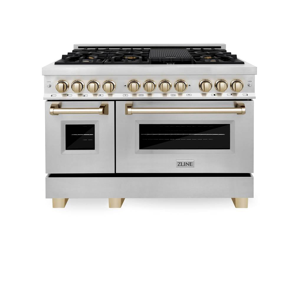Autograph Edition 48'' 6.0 cu.' Dual Fuel Range with Gas Stove and Electric Oven in Stainless Steel with Champagne Bronze Accents