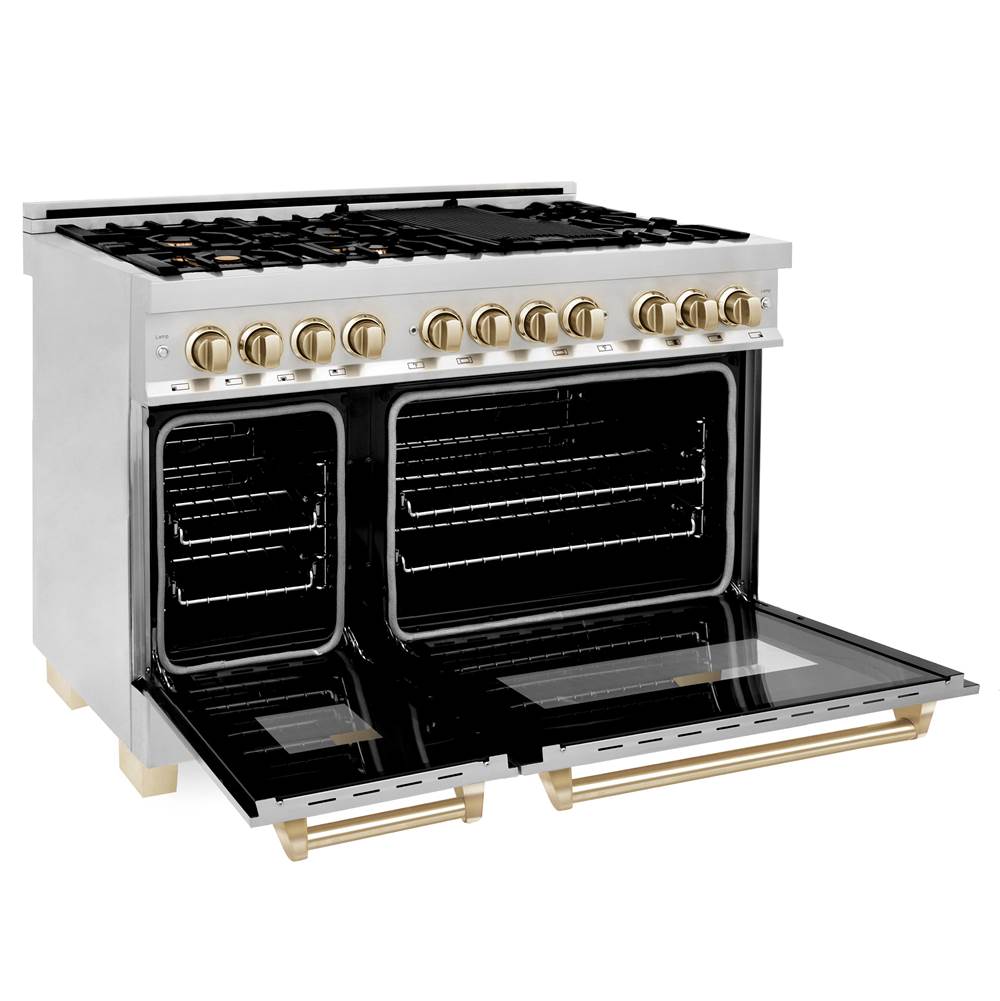 Autograph Edition 48'' 6.0 cu.' Dual Fuel Range with Gas Stove and Electric Oven in Stainless Steel with Champagne Bronze Accents