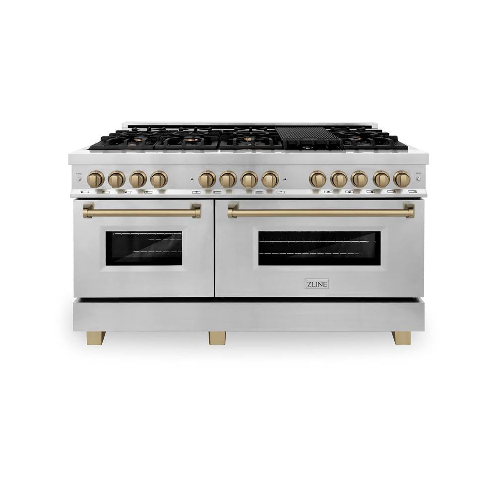 Autograph Edition 60'' 7.4 cu.' Dual Fuel Range with Gas Stove and Electric Oven in Stainless Steel with Champagne Bronze Accents