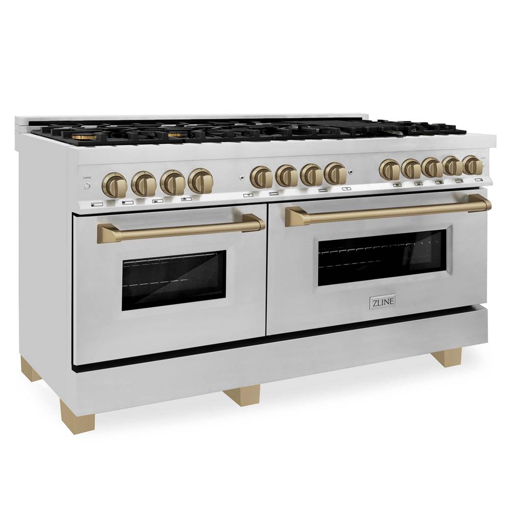 Z-Line - Autograph Edition 60'' 7.4 cu.' Dual Fuel Range with Gas Stove and Electric Oven in Stainless Steel with Champagne Bronze Accents - Champagne Bronze