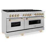 Z-Line - Autograph Edition 60'' 7.4 cu.' Dual Fuel Range with Gas Stove and Electric Oven in Stainless Steel with Gold Accents