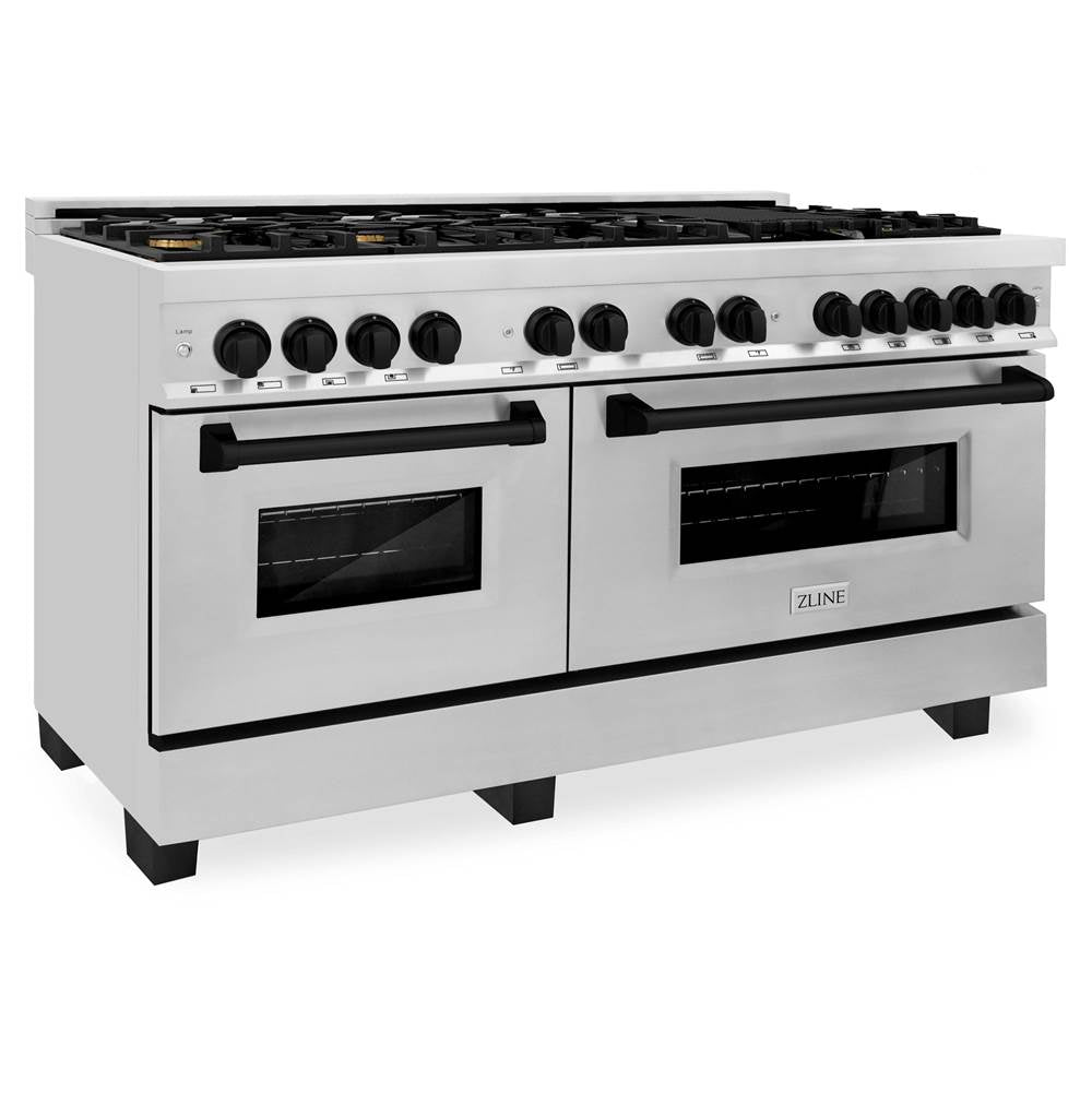Z-Line - Autograph Edition 60'' 7.4 cu.' Dual Fuel Range with Gas Stove and Electric Oven in Stainless Steel with Matte Black Accents - Matte Black