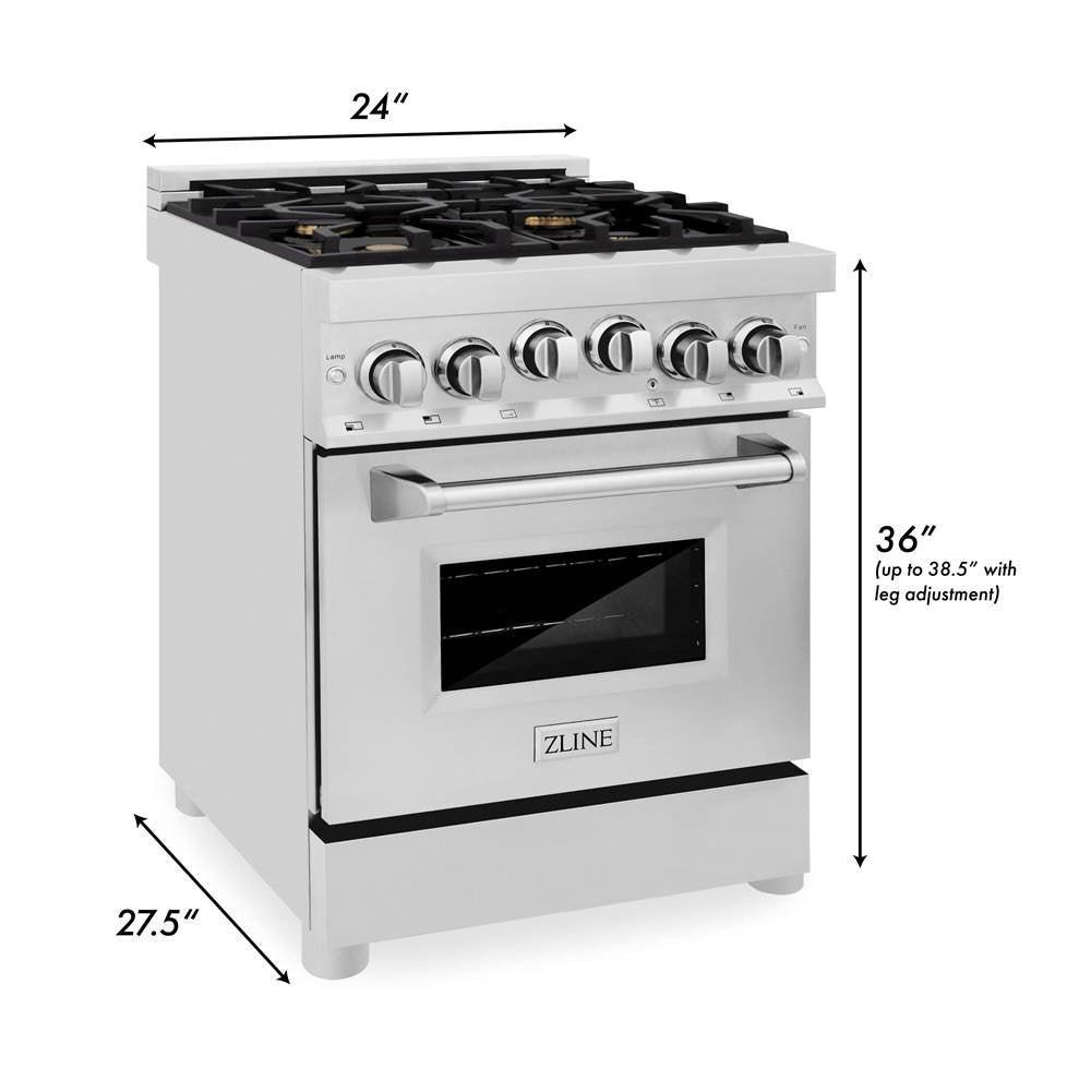 24'' 2.8 cu. ft. Gas Oven and Gas Cooktop Range with Griddle and Brass Burners in Stainless Steel