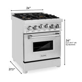 24'' 2.8 cu. ft. Gas Oven and Gas Cooktop Range with Griddle and Brass Burners in Stainless Steel