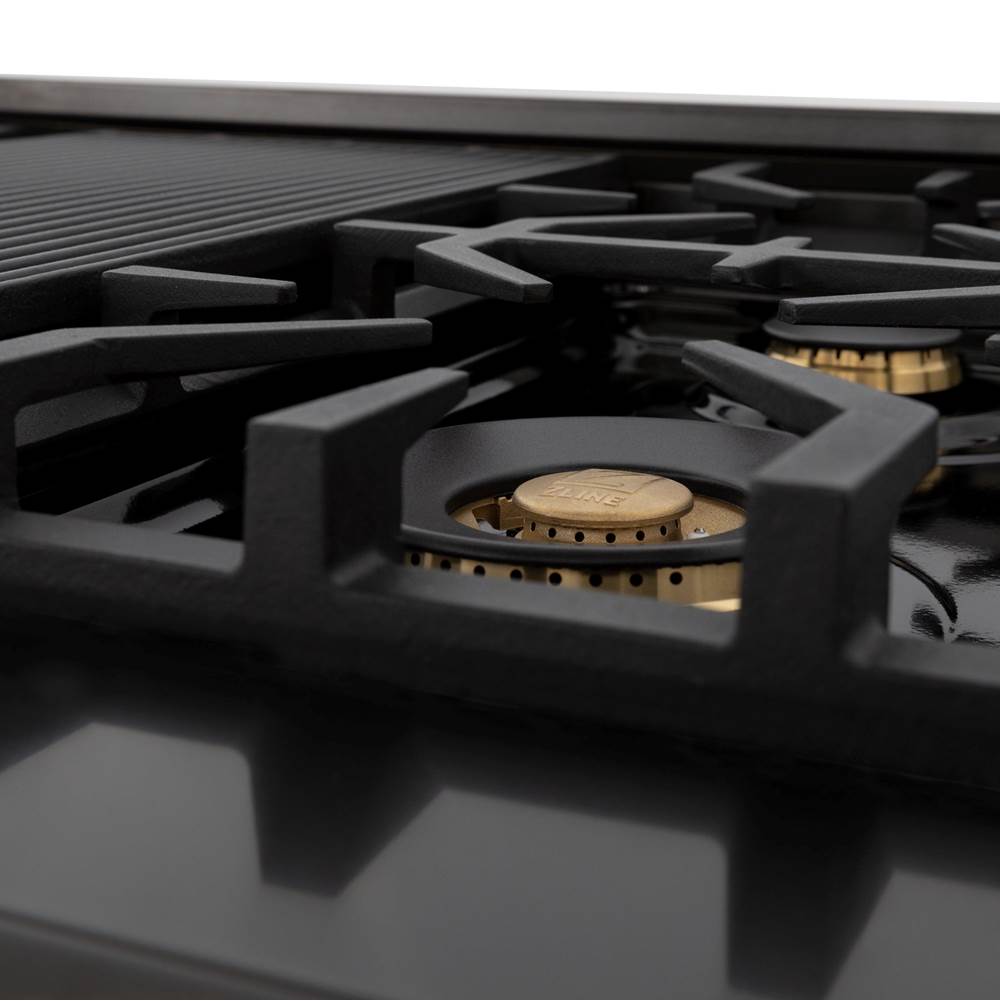 Autograph Edition 48'' Porcelain Rangetop with 7 Gas Burners in Black Stainless Steel and Champagne Bronze Accents