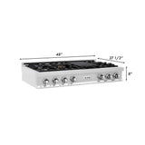 48'' Porcelain Gas Stovetop in Stainless Steel with Brass Burners