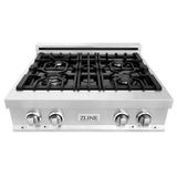 30'' Porcelain Gas Stovetop in Stainless Steel with Brass Burners