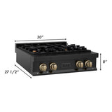 Autograph Edition 30'' Porcelain Rangetop with 4 Gas Burners in Black Stainless Steel and Champagne Bronze Accents