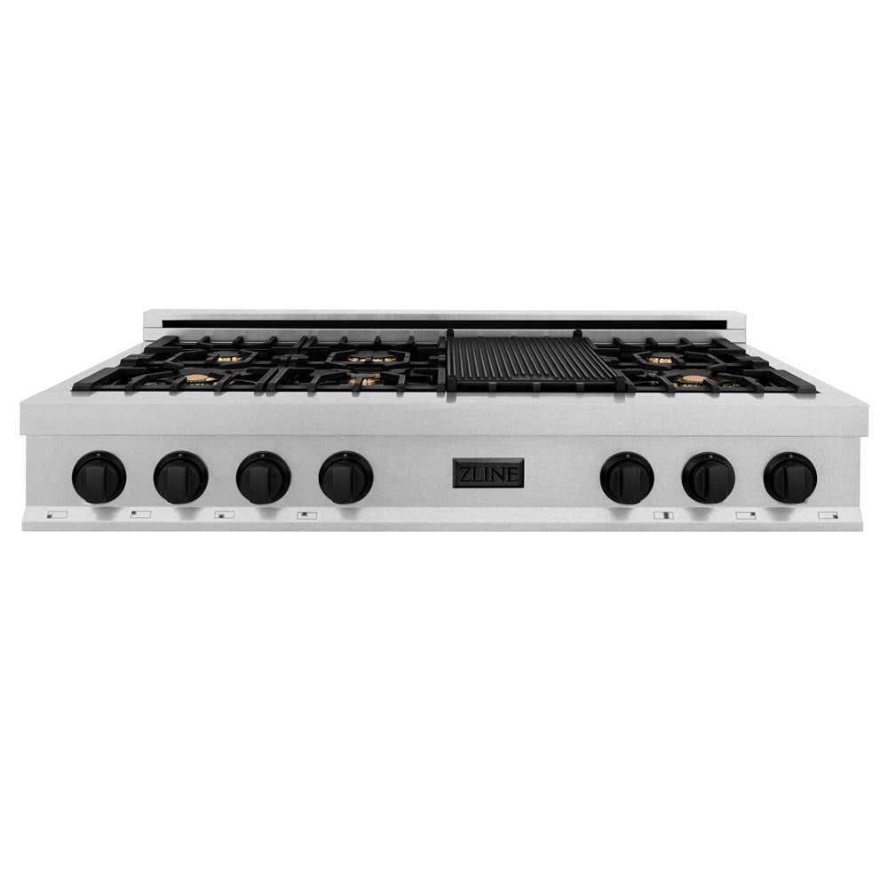 Autograph Edition 48'' Porcelain Rangetop with 7 Gas Burners in DuraSnow Stainless Steel and Champagne Bronze Accents