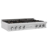 Z-Line - 48'' Porcelain Gas Stovetop in DuraSnow Stainless Steel with 7 Gas Brass Burners and Griddle - DuraSnow Stainless Steel