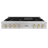 Autograph Edition 48'' Porcelain Rangetop with 7 Gas Burners in DuraSnow Stainless Steel and Champagne Bronze Accents