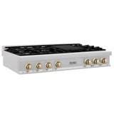 Z-Line - Autograph Edition 48'' Porcelain Rangetop with 7 Gas Burners in DuraSnow Stainless Steel and Gold Accents