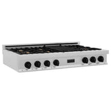 Z-Line - Autograph Edition 48'' Porcelain Rangetop with 7 Gas Burners in DuraSnow Stainless Steel and Gold Accents - Matte Black