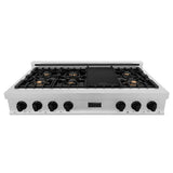 Autograph Edition 48'' Porcelain Rangetop with 7 Gas Burners in DuraSnow Stainless Steel and Champagne Bronze Accents