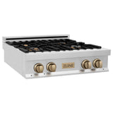 Z-Line - Autograph Edition 30'' Porcelain Rangetop with 4 Gas Burners in Stainless Steel and Champagne Bronze Accents - Champagne Bronze