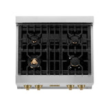 Autograph Edition 30'' Porcelain Rangetop with 4 Gas Burners in Stainless Steel and Champagne Bronze Accents