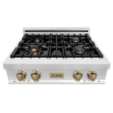 Autograph Edition 30'' Porcelain Rangetop with 4 Gas Burners in Stainless Steel and Champagne Bronze Accents