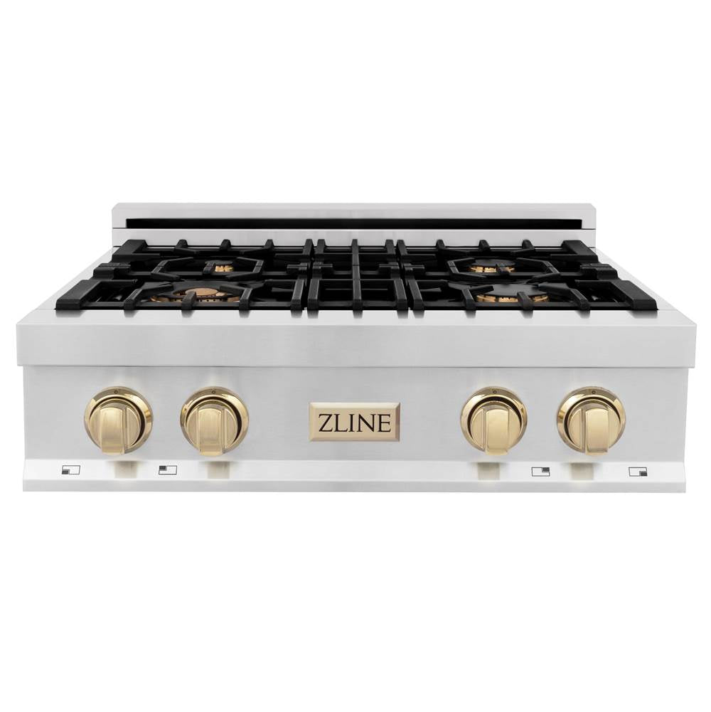 Autograph Edition 30'' Porcelain Rangetop with 4 Gas Burners in Stainless Steel and Champagne Bronze Accents