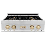 Autograph Edition 30'' Porcelain Rangetop with 4 Gas Burners in Stainless Steel and Champagne Bronze Accents