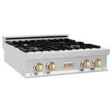 Z-Line - Autograph Edition 30'' Porcelain Rangetop with 4 Gas Burners in Stainless Steel and Gold Accents