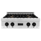 Autograph Edition 30'' Porcelain Rangetop with 4 Gas Burners in Stainless Steel and Champagne Bronze Accents
