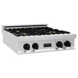 Z-Line - Autograph Edition 30'' Porcelain Rangetop with 4 Gas Burners in Stainless Steel and Matte Black Accents - Matte Black