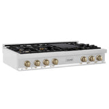 Z-Line - Autograph Edition 48'' Porcelain Rangetop with 7 Gas Burners in Stainless Steel and Champagne Bronze Accents - Champagne Bronze