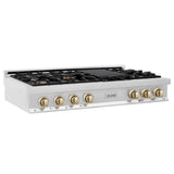Z-Line - Autograph Edition 48'' Porcelain Rangetop with 7 Gas Burners in Stainless Steel and Gold Accents