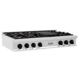Z-Line - Autograph Edition 48'' Porcelain Rangetop with 7 Gas Burners in Stainless Steel and Gold Accents - Matte Black