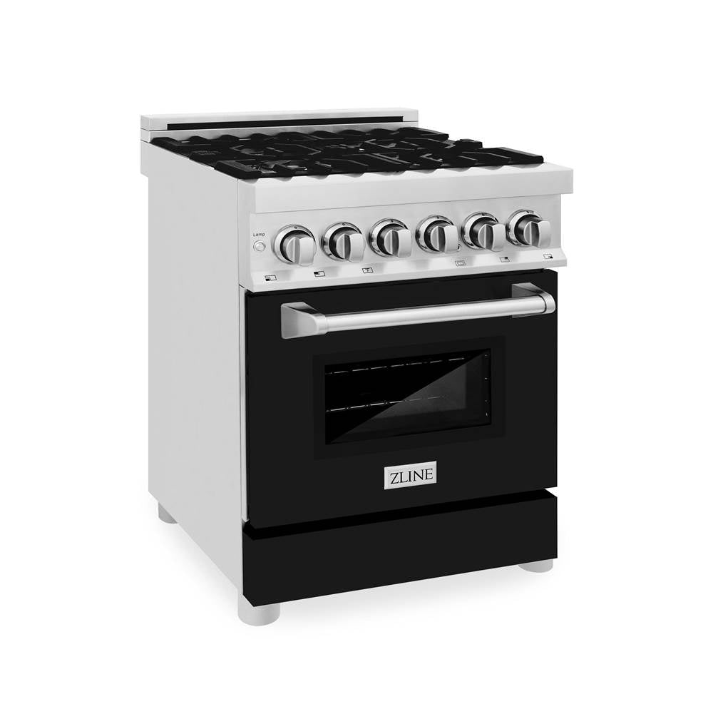 Z-Line - 24'' 2.8 cu.' Dual Fuel Range with Gas Stove and Electric Oven in Stainless Steel and Black Matte Door - Black Matte