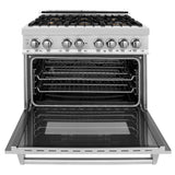 36'' 4.6 cu. ft. Electric Oven and Gas Cooktop Dual Fuel Range with Griddle and Brass Burners in Stainless Steel