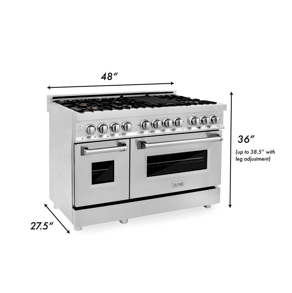 48'' 6.0 cu. ft. Electric Oven and Gas Cooktop Dual Fuel Range with Griddle and Brass Burners in Stainless Steel