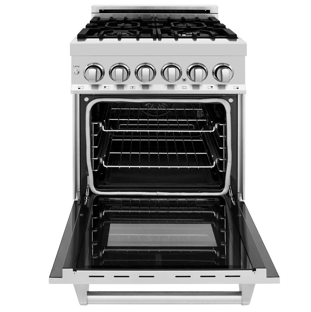 24'' 2.8 cu. ft. Electric Oven and Gas Cooktop Dual Fuel Range with Griddle and Brass Burners in Stainless Steel