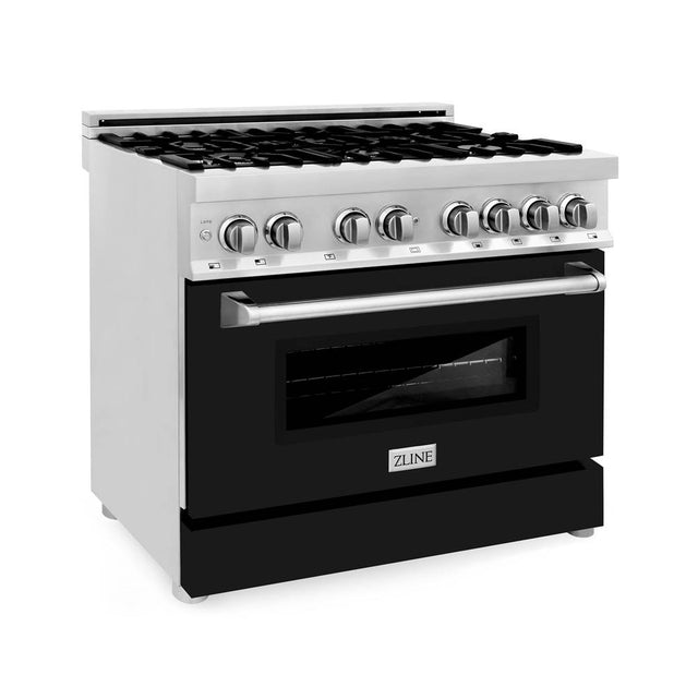 Z-Line - 36'' Professional Dual Fuel Range with Black Matte Door - Black Matte
