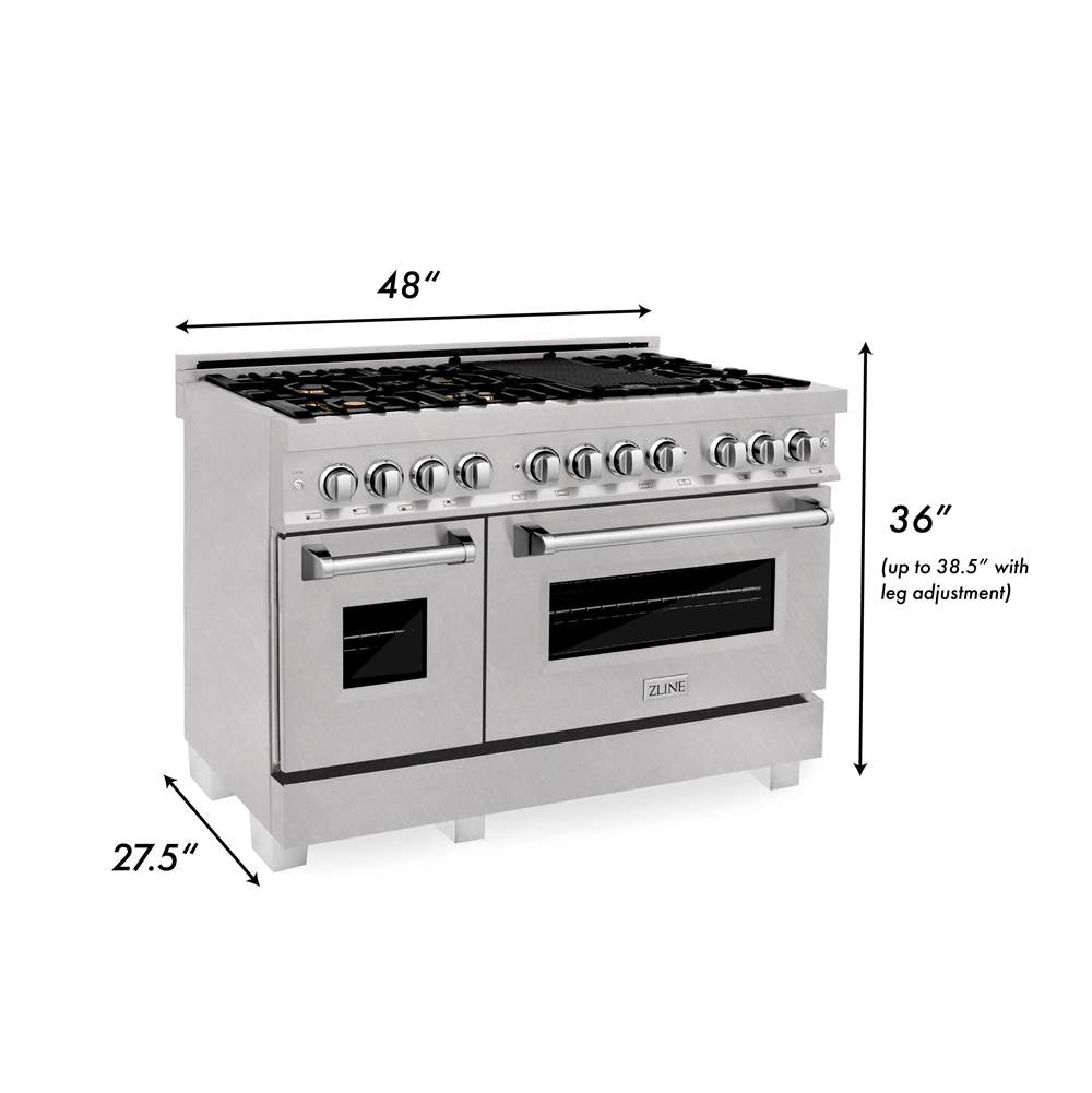 48'' 6.0 cu. ft. Electric Oven and Gas Cooktop Dual Fuel Range with Griddle and Brass Burners in Fingerprint Resistant Stainless