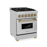 Z-Line - Autograph Edition 24'' 2.8 cu.' Dual Fuel Range with Gas Stove and Electric Oven in DuraSnow Stainless Steel with Champagne Bronze Accents - Champagne Bronze