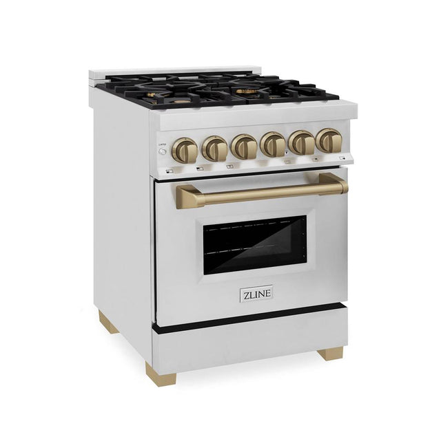 Z-Line - Autograph Edition 24'' 2.8 cu.' Dual Fuel Range with Gas Stove and Electric Oven in Stainless Steel with Champagne Bronze Accents - Champagne Bronze
