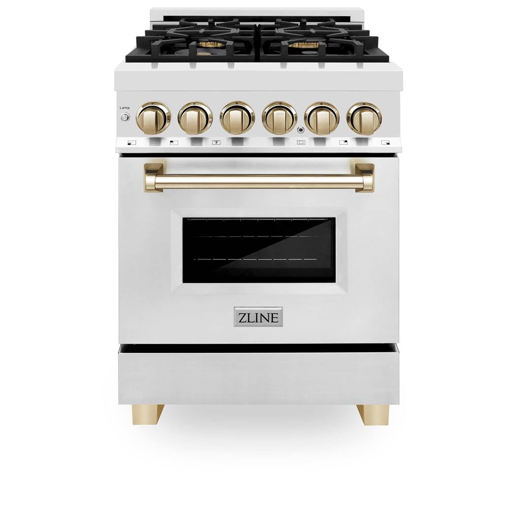 Autograph Edition 24'' 2.8 cu.' Dual Fuel Range with Gas Stove and Electric Oven in Stainless Steel with Champagne Bronze Accents