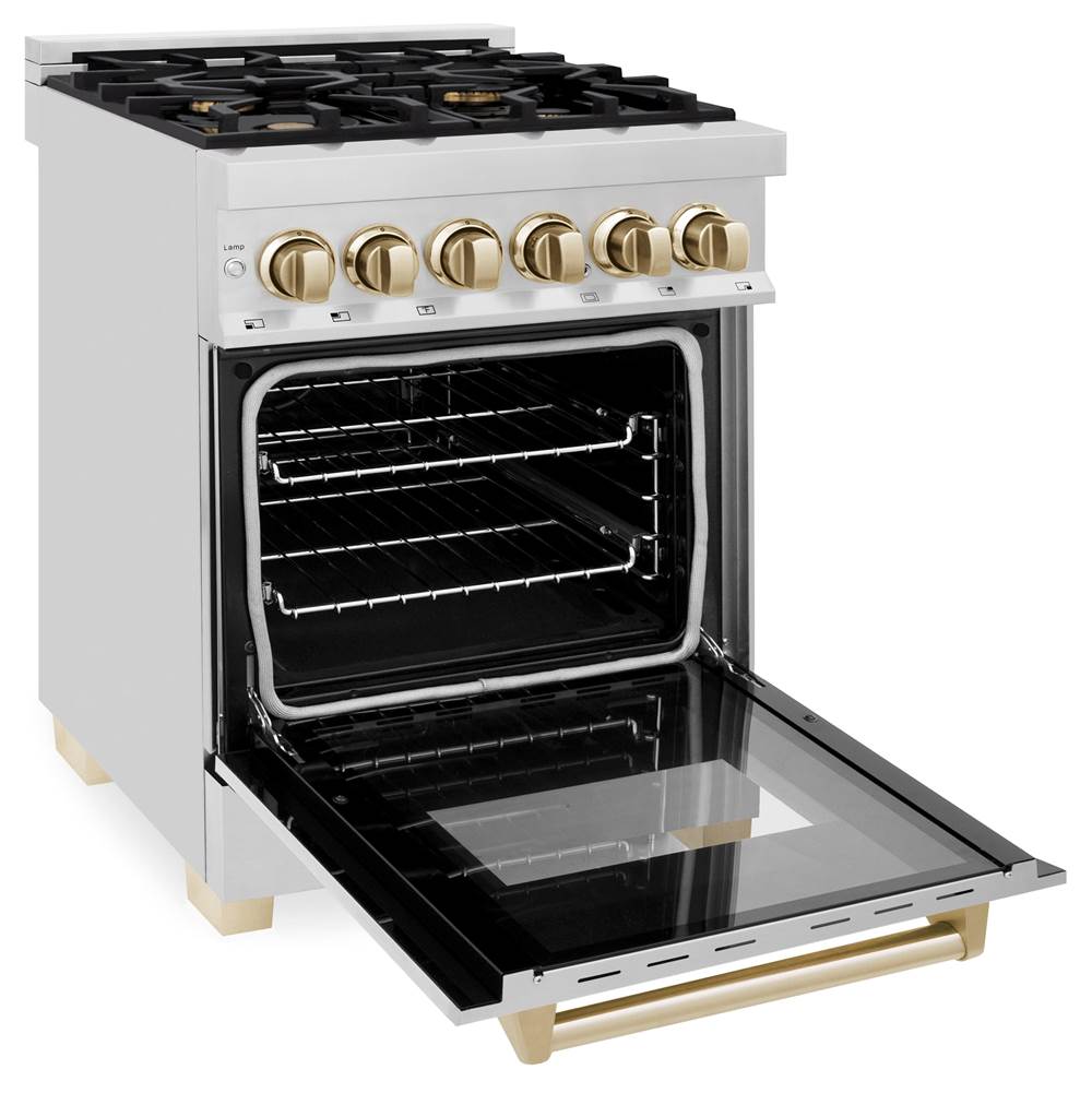 Autograph Edition 24'' 2.8 cu.' Dual Fuel Range with Gas Stove and Electric Oven in Stainless Steel with Champagne Bronze Accents