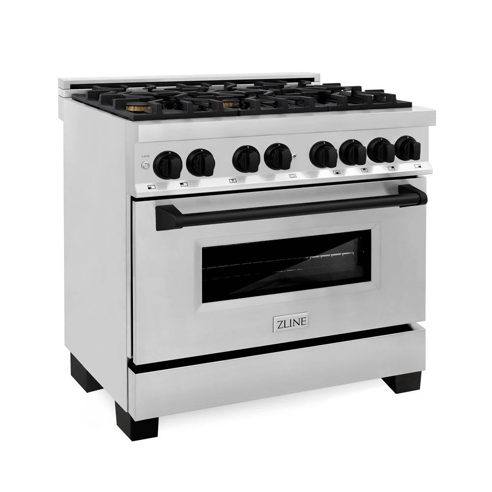 Z-Line - Autograph Edition 36'' 4.6 cu.' Dual Fuel Range with Gas Stove and Electric Oven in Stainless Steel with Matte Black Accents - Matte Black