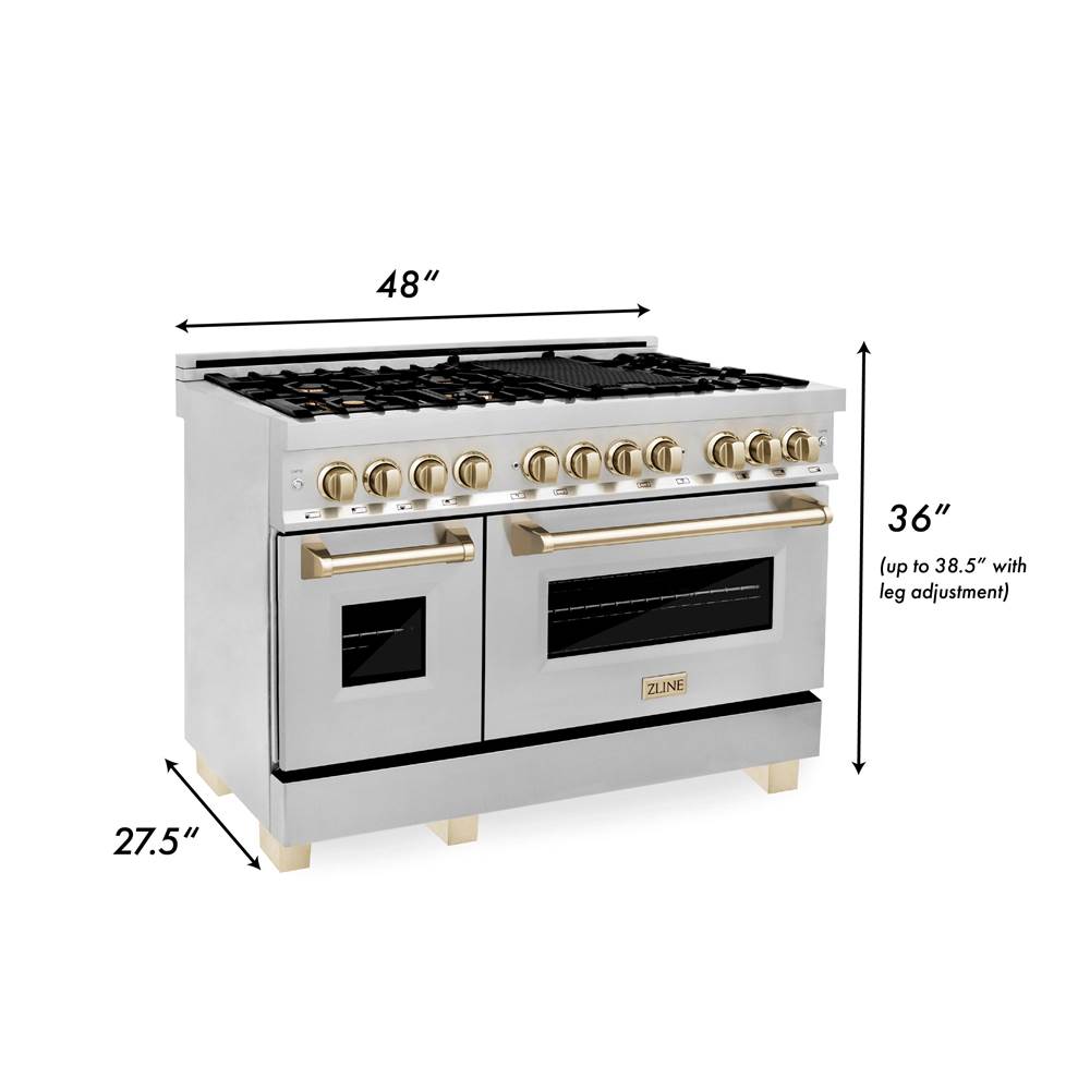 Autograph Edition 48'' 6.0 cu.' Dual Fuel Range with Gas Stove and Electric Oven in Stainless Steel with Champagne Bronze Accents
