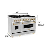 Autograph Edition 48'' 6.0 cu.' Dual Fuel Range with Gas Stove and Electric Oven in Stainless Steel with Champagne Bronze Accents