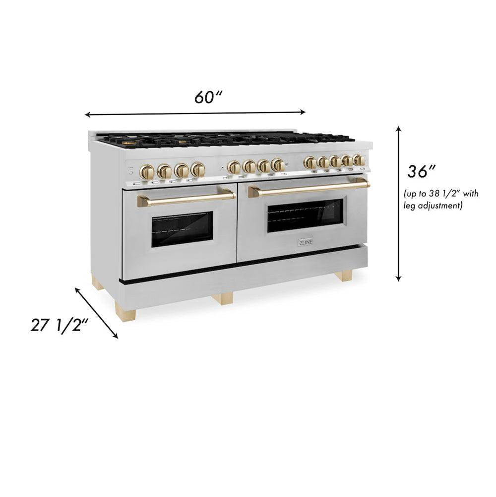 Autograph Edition 60'' 7.4 cu.' Dual Fuel Range with Gas Stove and Electric Oven in Stainless Steel with Champagne Bronze Accents