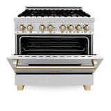 Autograph Edition 36'' 4.6 cu.' Dual Fuel Range with Gas Stove and Electric Oven in Stainless Steel with Champagne Bronze Accents