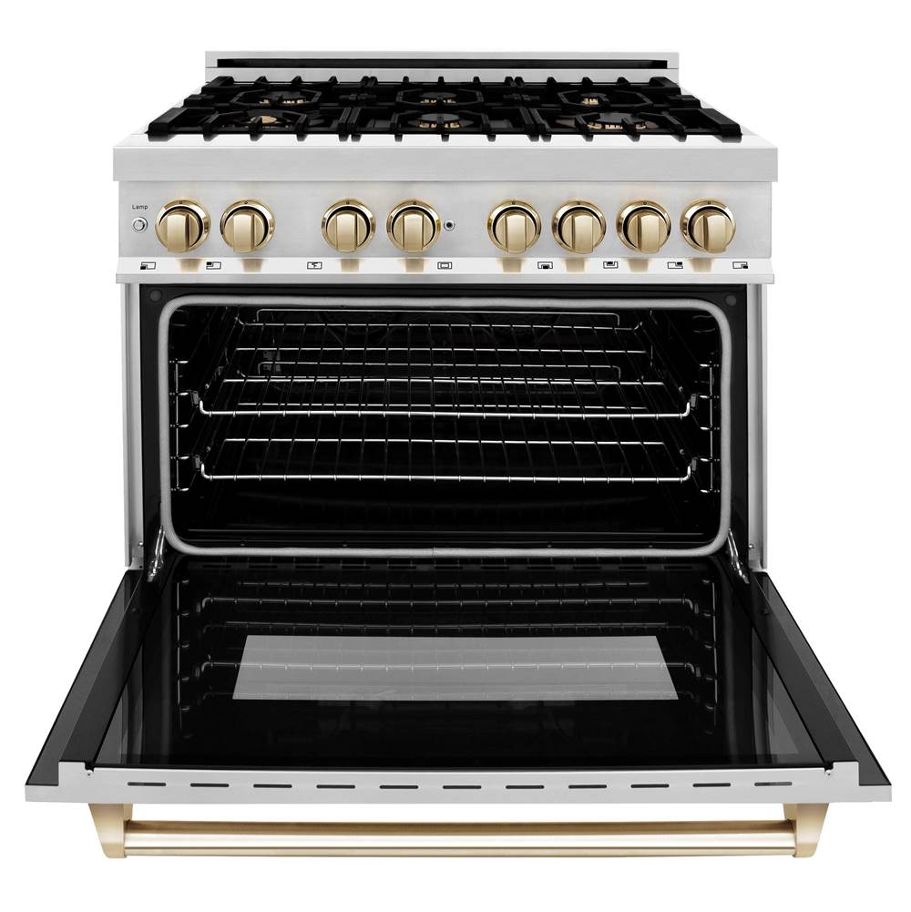 Autograph Edition 36'' 4.6 cu.' Dual Fuel Range with Gas Stove and Electric Oven in Stainless Steel with Champagne Bronze Accents