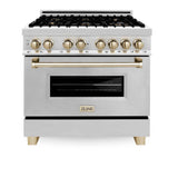 Autograph Edition 36'' 4.6 cu.' Dual Fuel Range with Gas Stove and Electric Oven in Stainless Steel with Champagne Bronze Accents