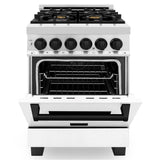 Autograph Edition 24'' 2.8 cu.' Dual Fuel Range with Gas Stove and Electric Oven in Stainless Steel with White Matte Door and CB Accents